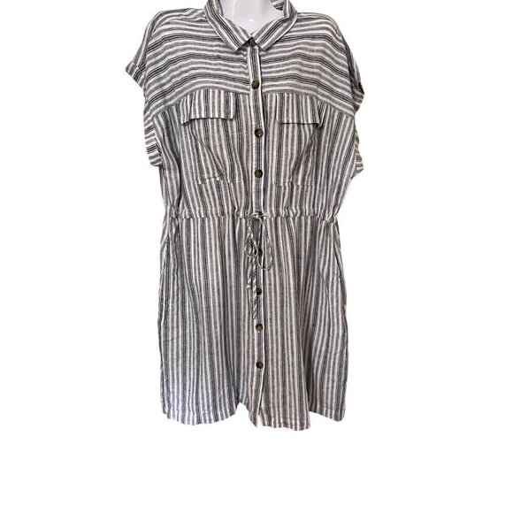 Time And Tru Buttom Down Shirt Dress Linen Blend Beachy Resort Boho Lagenlook - Picture 1 of 9